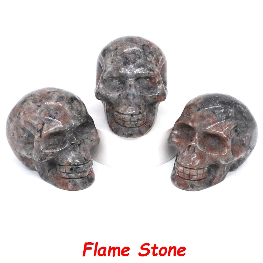 50mm Skull Head Statue Natural Stone Healing Crystal Reiki Carved Witchcraft Gemstone Figurine Crafts Home Decor Halloween Gifts acacuss