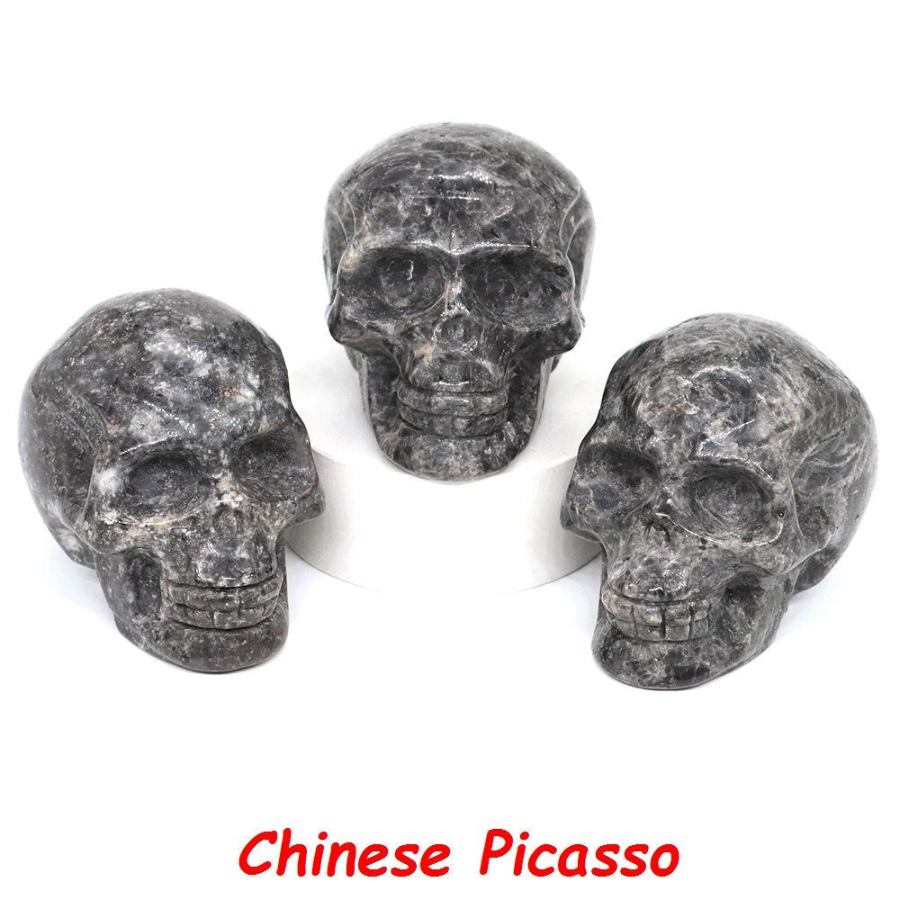 50mm Skull Head Statue Natural Stone Healing Crystal Reiki Carved Witchcraft Gemstone Figurine Crafts Home Decor Halloween Gifts acacuss