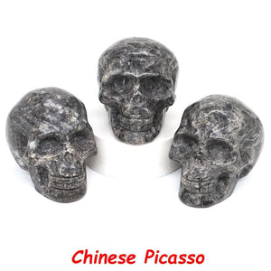50mm Skull Head Statue Natural Stone Healing Crystal Reiki Carved Witchcraft Gemstone Figurine Crafts Home Decor Halloween Gifts acacuss