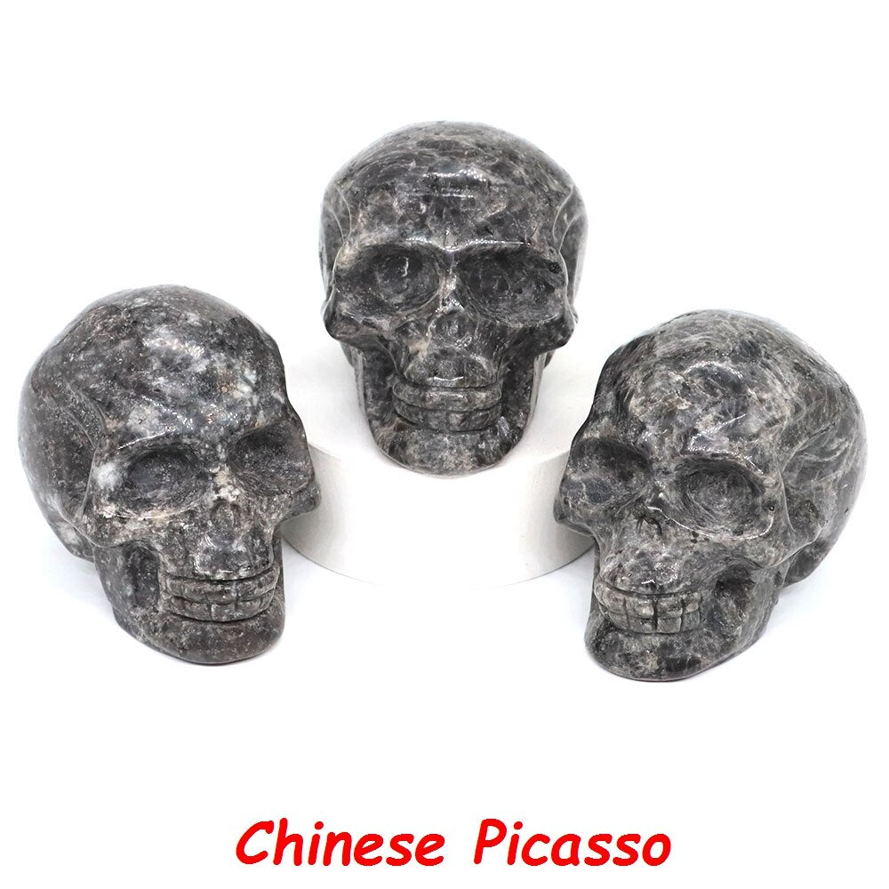 50mm Skull Head Statue Natural Stone Healing Crystal Reiki Carved Witchcraft Gemstone Figurine Crafts Home Decor Halloween Gifts acacuss
