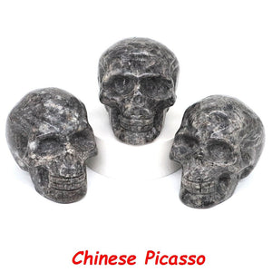 50mm Skull Head Statue Natural Stone Healing Crystal Reiki Carved Witchcraft Gemstone Figurine Crafts Home Decor Halloween Gifts acacuss