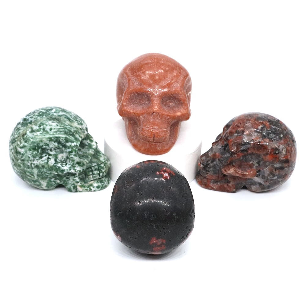 50mm Skull Head Statue Natural Stone Healing Crystal Reiki Carved Witchcraft Gemstone Figurine Crafts Home Decor Halloween Gifts acacuss