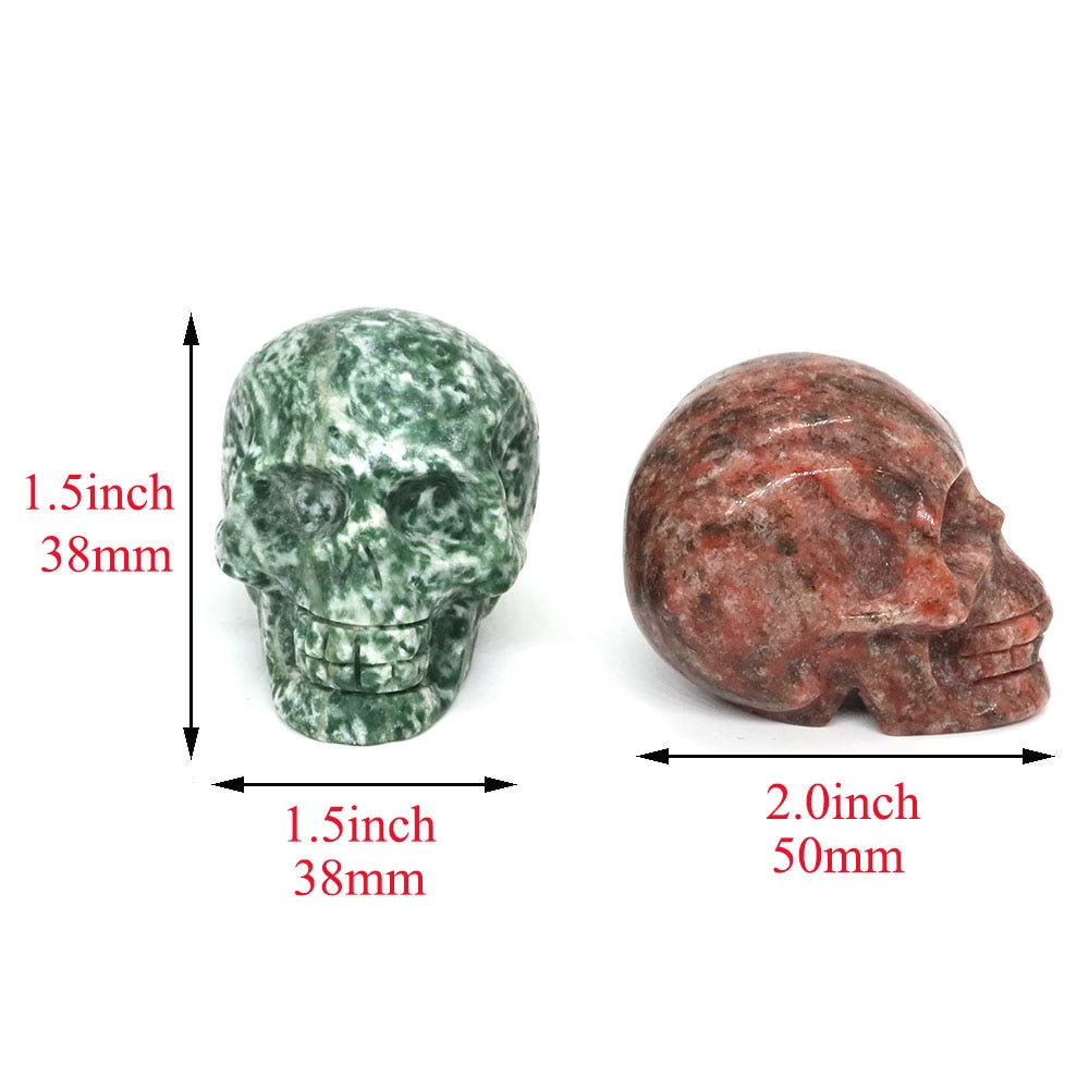 50mm Skull Head Statue Natural Stone Healing Crystal Reiki Carved Witchcraft Gemstone Figurine Crafts Home Decor Halloween Gifts acacuss