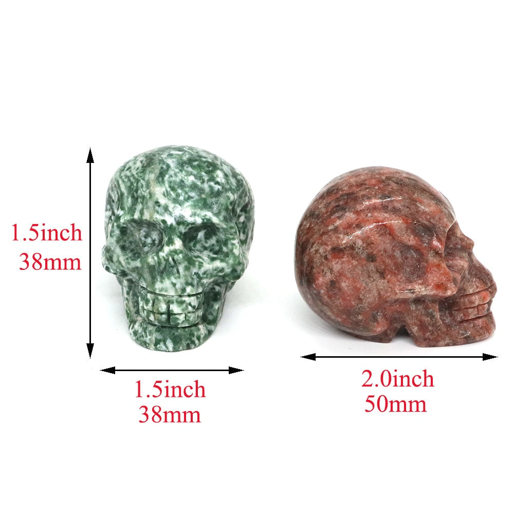 50mm Skull Head Statue Natural Stone Healing Crystal Reiki Carved Witchcraft Gemstone Figurine Crafts Home Decor Halloween Gifts acacuss