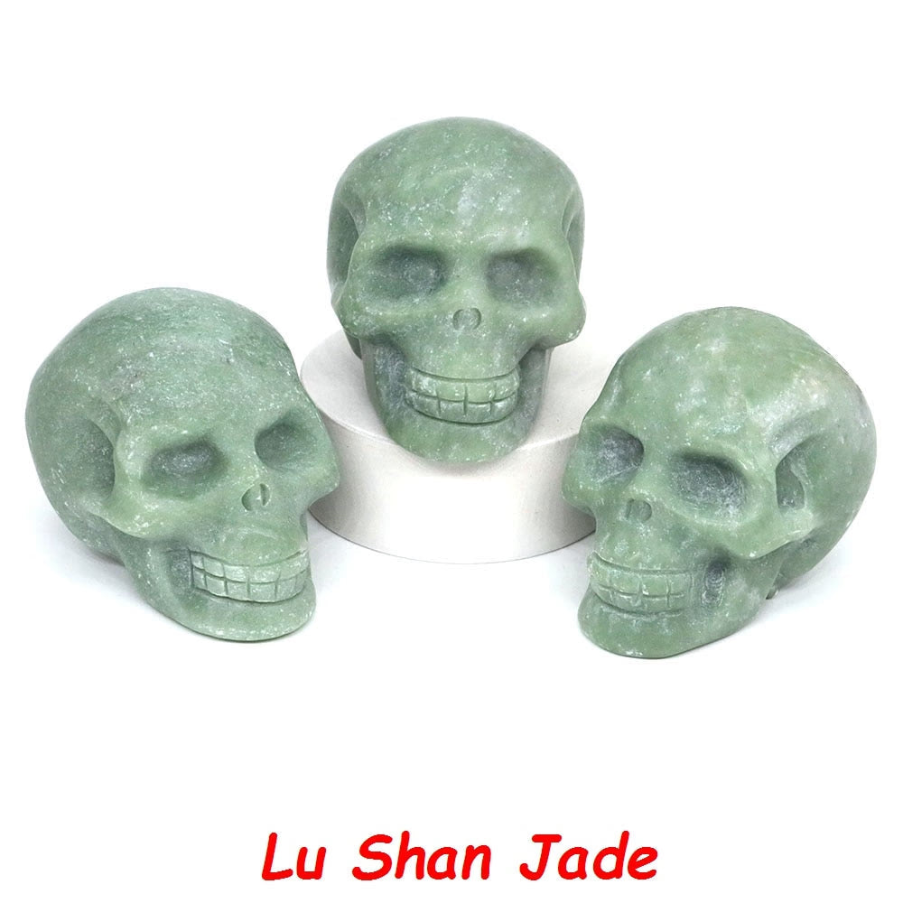 50mm Skull Head Statue Natural Stone Healing Crystal Reiki Carved Witchcraft Gemstone Figurine Crafts Home Decor Halloween Gifts acacuss