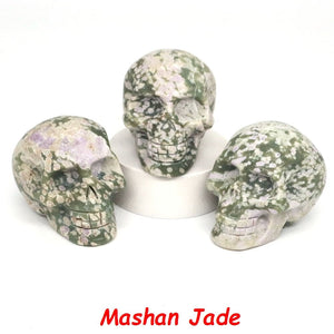 50mm Skull Head Statue Natural Stone Healing Crystal Reiki Carved Witchcraft Gemstone Figurine Crafts Home Decor Halloween Gifts acacuss
