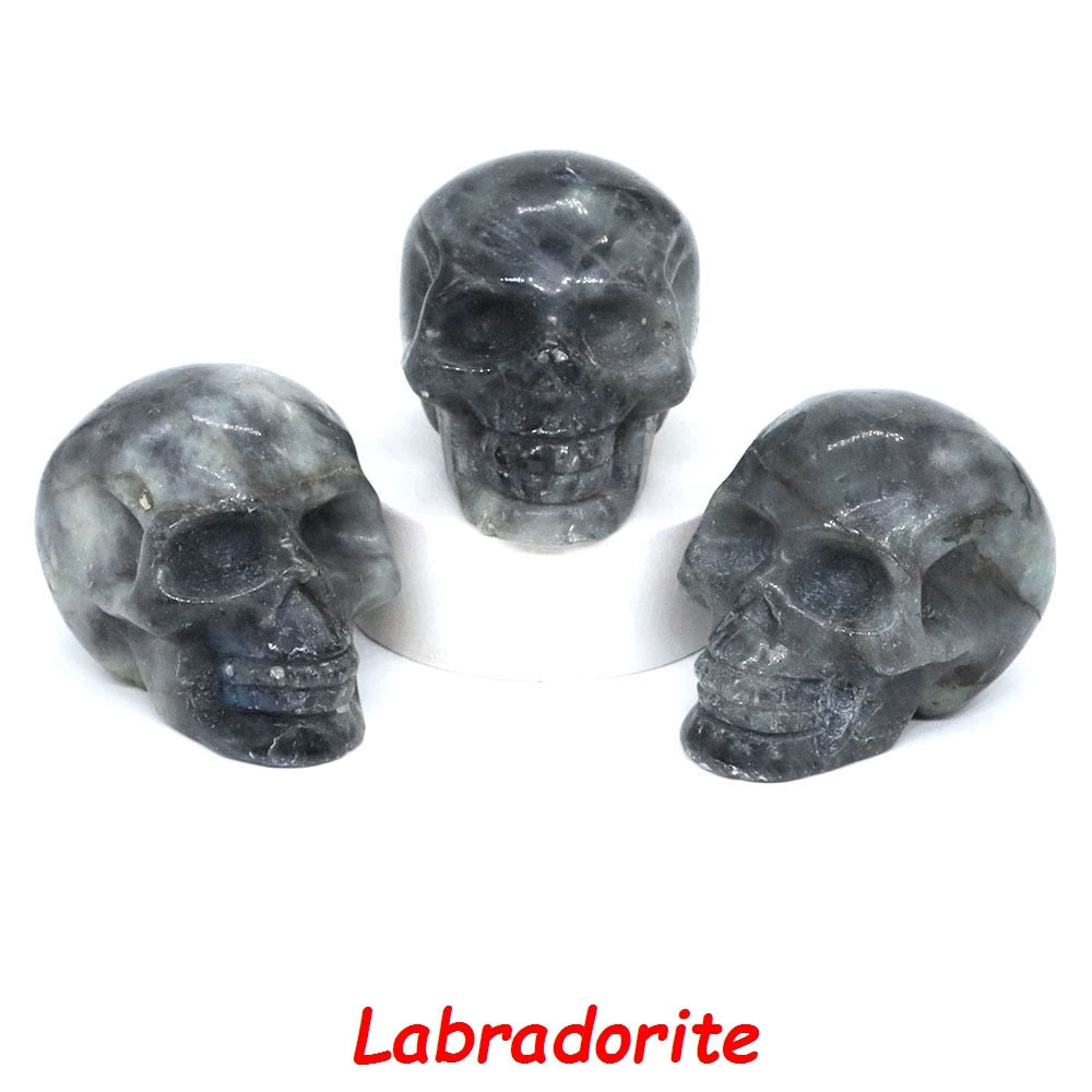 50mm Skull Head Statue Natural Stone Healing Crystal Reiki Carved Witchcraft Gemstone Figurine Crafts Home Decor Halloween Gifts acacuss