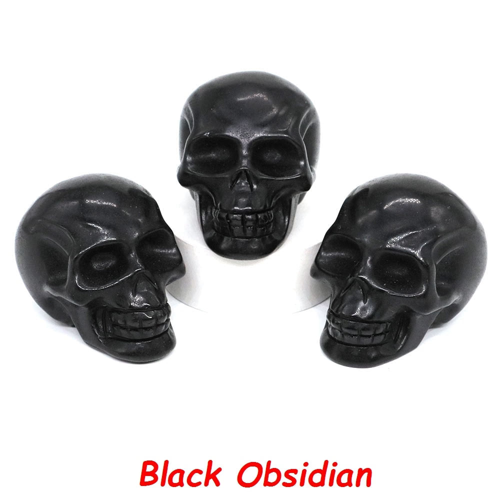 50mm Skull Head Statue Natural Stone Healing Crystal Reiki Carved Witchcraft Gemstone Figurine Crafts Home Decor Halloween Gifts acacuss