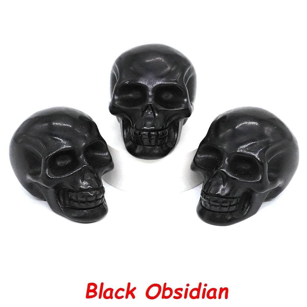 50mm Skull Head Statue Natural Stone Healing Crystal Reiki Carved Witchcraft Gemstone Figurine Crafts Home Decor Halloween Gifts acacuss