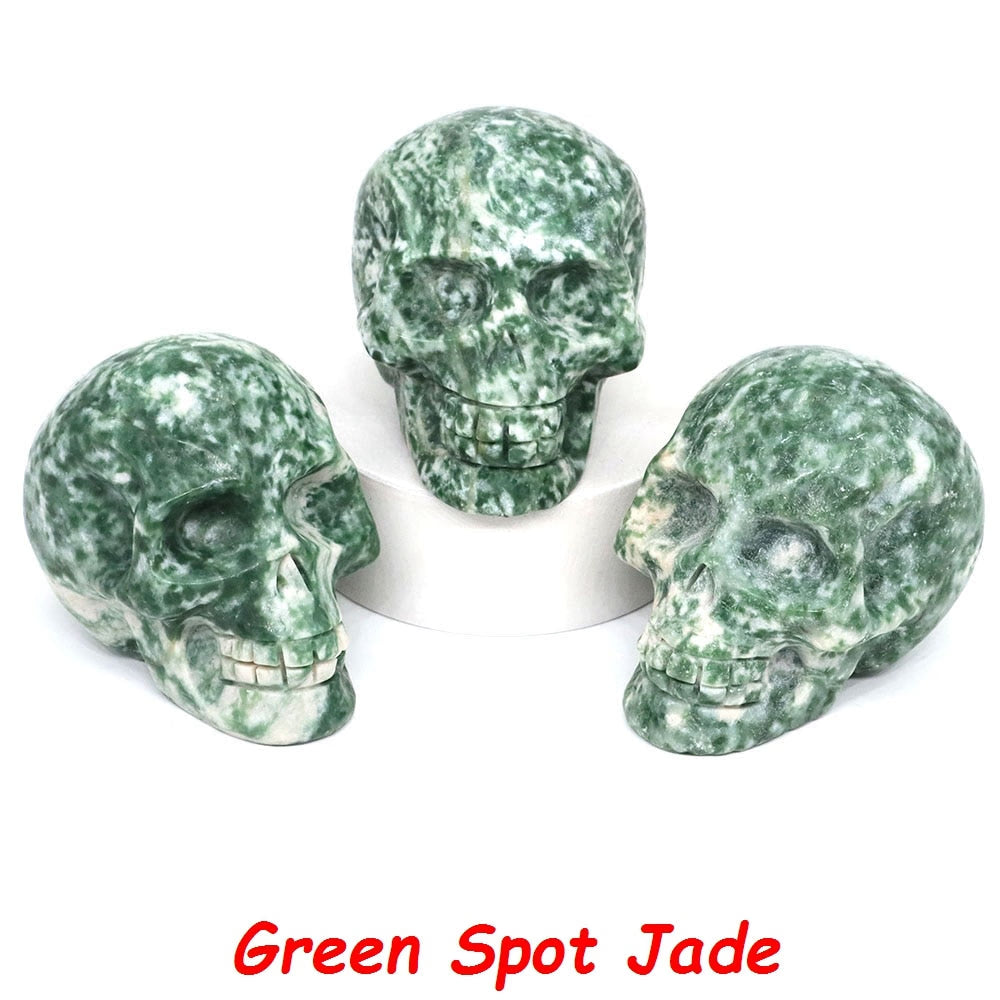 50mm Skull Head Statue Natural Stone Healing Crystal Reiki Carved Witchcraft Gemstone Figurine Crafts Home Decor Halloween Gifts acacuss