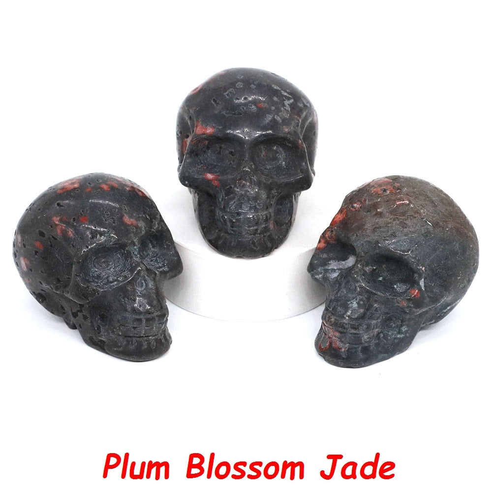 50mm Skull Head Statue Natural Stone Healing Crystal Reiki Carved Witchcraft Gemstone Figurine Crafts Home Decor Halloween Gifts acacuss