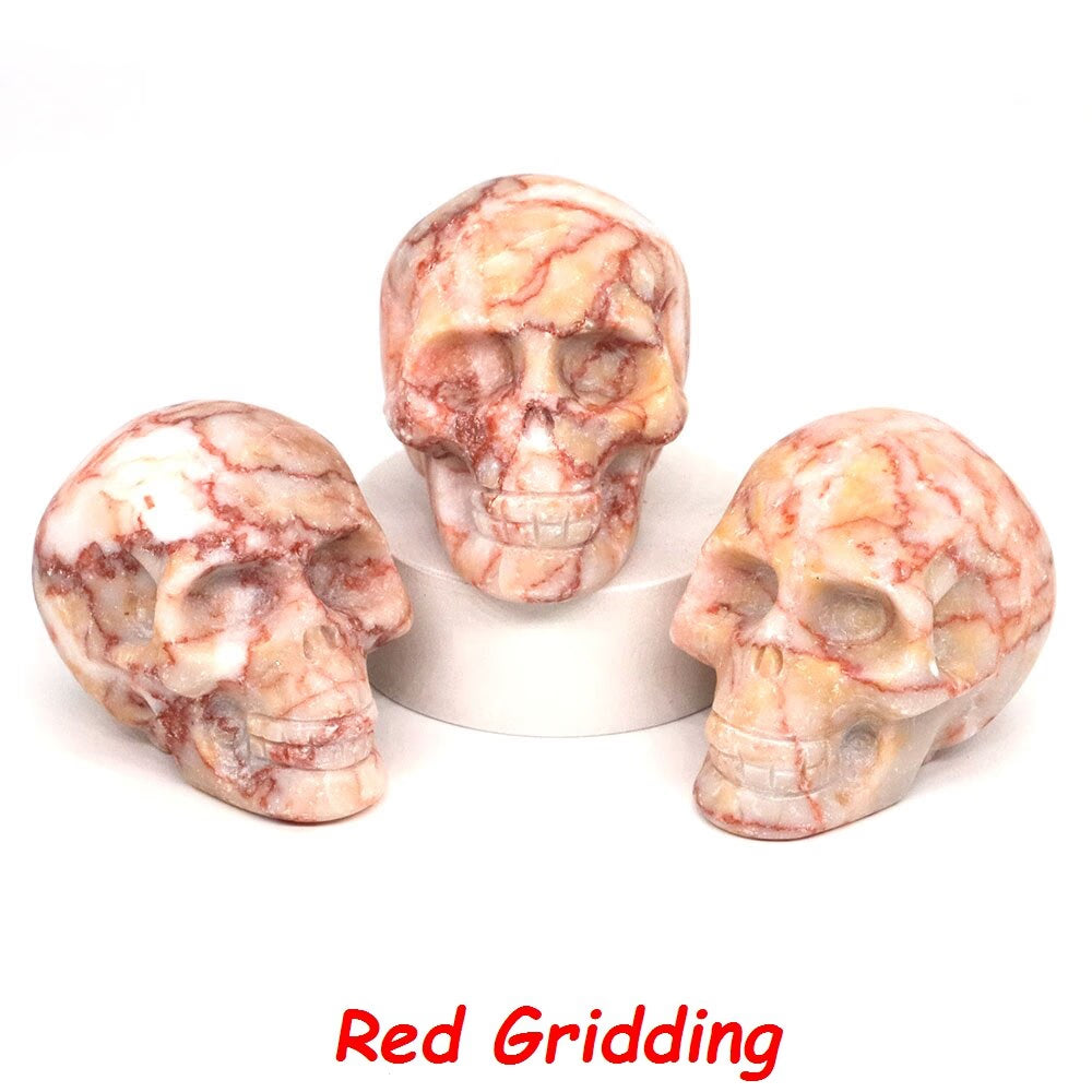 50mm Skull Head Statue Natural Stone Healing Crystal Reiki Carved Witchcraft Gemstone Figurine Crafts Home Decor Halloween Gifts acacuss