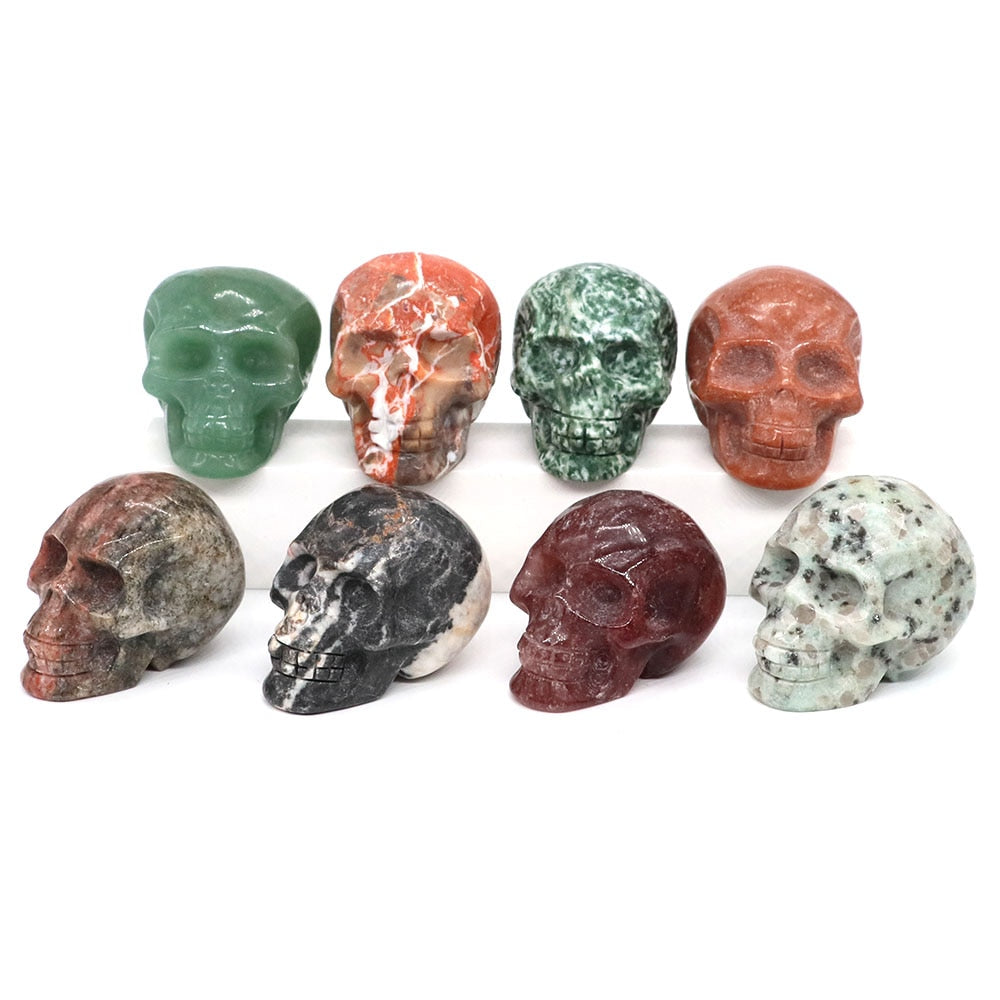 50mm Skull Head Statue Natural Stone Healing Crystal Reiki Carved Witchcraft Gemstone Figurine Crafts Home Decor Halloween Gifts acacuss