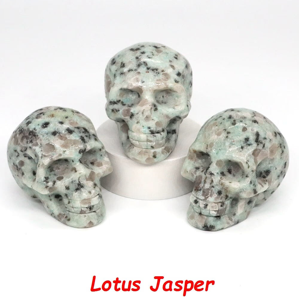 50mm Skull Head Statue Natural Stone Healing Crystal Reiki Carved Witchcraft Gemstone Figurine Crafts Home Decor Halloween Gifts acacuss