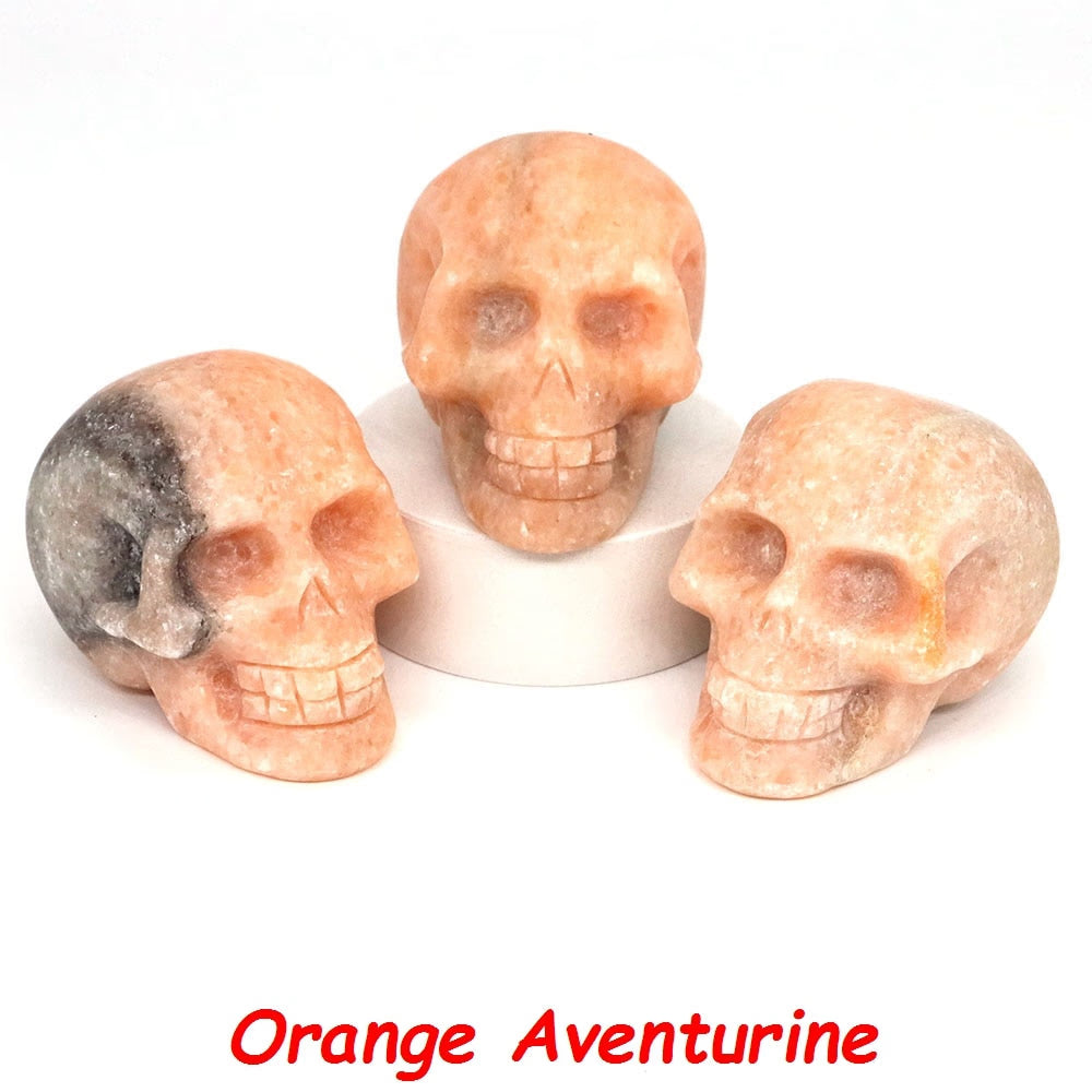 50mm Skull Head Statue Natural Stone Healing Crystal Reiki Carved Witchcraft Gemstone Figurine Crafts Home Decor Halloween Gifts acacuss
