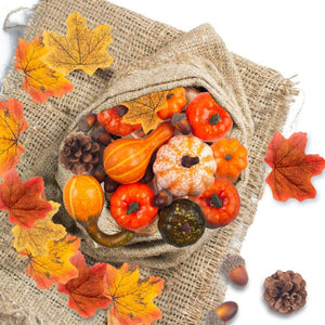 50pcs Simulation Pumpkin Golden Autumn Mini Pumpkin Set Halloween Pumpkin Thanksgiving Decoration Pumpkin Pine Cones Acorns Prop acacuss
