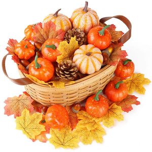 50pcs Simulation Pumpkin Golden Autumn Mini Pumpkin Set Halloween Pumpkin Thanksgiving Decoration Pumpkin Pine Cones Acorns Prop acacuss
