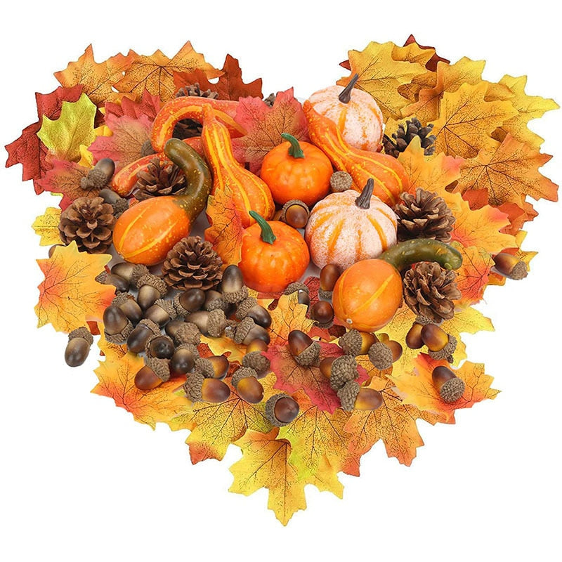 50pcs Simulation Pumpkin Golden Autumn Mini Pumpkin Set Halloween Pumpkin Thanksgiving Decoration Pumpkin Pine Cones Acorns Prop acacuss