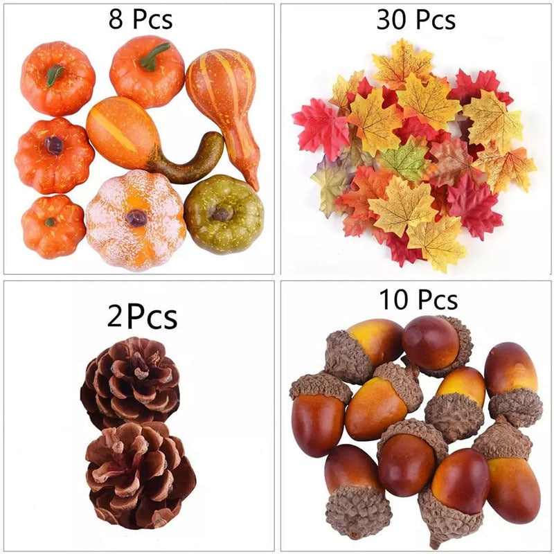 50pcs Simulation Pumpkin Golden Autumn Mini Pumpkin Set Halloween Pumpkin Thanksgiving Decoration Pumpkin Pine Cones Acorns Prop acacuss