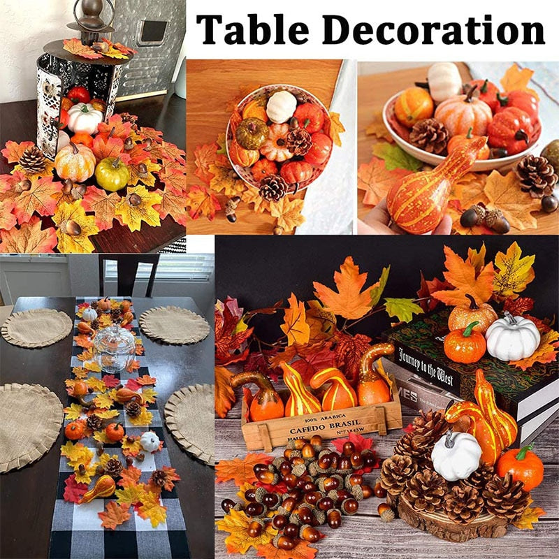 50pcs Simulation Pumpkin Golden Autumn Mini Pumpkin Set Halloween Pumpkin Thanksgiving Decoration Pumpkin Pine Cones Acorns Prop acacuss