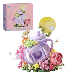 575PCS Cute Rabbit Flower Tea Pot Lighting Music Box Building Blocks Succulent Potted Bonsai Bricks Toys Kids Christmas Gift acacuss