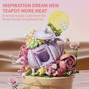 575PCS Cute Rabbit Flower Tea Pot Lighting Music Box Building Blocks Succulent Potted Bonsai Bricks Toys Kids Christmas Gift acacuss