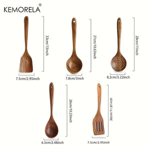 5PCS Thailand Teak Cooking Spoon Natural Wooden Kitchen Tableware Tool Ladle Turner Rice Colander Soup Skimmer Scoop Utensils acacuss