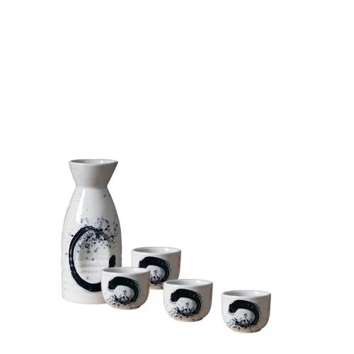 5Pcs Retro Japanese Sake Set Ceramic Flagon Liquor Cup 1 Pot 4 Cups Home Bar Sake White Wine Pot Creative Drinkware Gifts acacuss