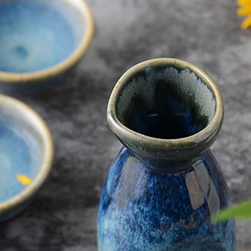 5Pcs Retro Japanese Sake Set Ceramic Flagon Liquor Cup 1 Pot 4 Cups Home Bar Sake White Wine Pot Creative Drinkware Gifts acacuss