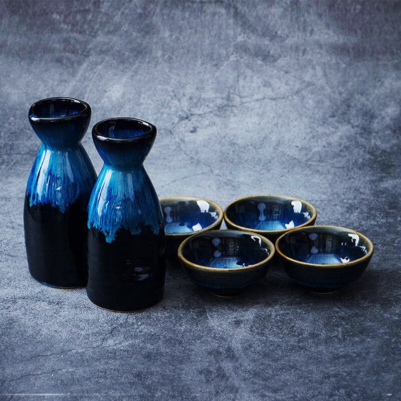 5Pcs Retro Japanese Sake Set Ceramic Flagon Liquor Cup 1 Pot 4 Cups Home Bar Sake White Wine Pot Creative Drinkware Gifts acacuss