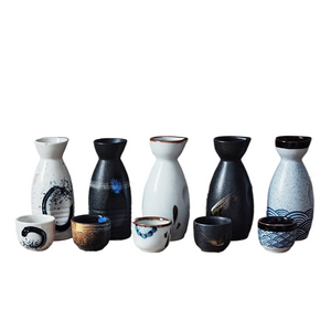 5Pcs Retro Japanese Sake Set Ceramic Flagon Liquor Cup 1 Pot 4 Cups Home Bar Sake White Wine Pot Creative Drinkware Gifts acacuss