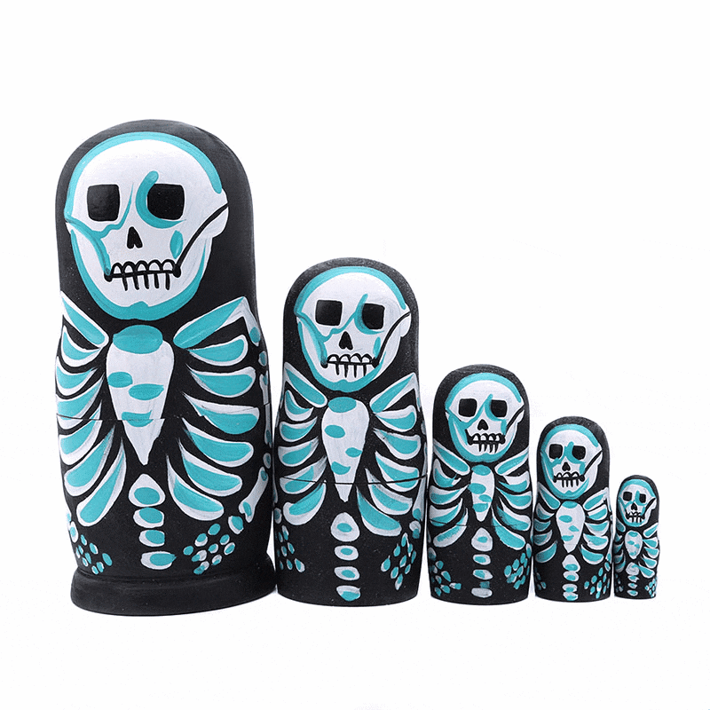 5Pcs/Set Skull Russian Dolls Hand Painted Home Decor Birthday Gifts Baby Toy Nesting Dolls Wooden Matryoshka Toys acacuss