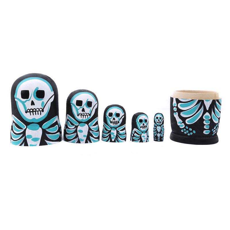 5Pcs/Set Skull Russian Dolls Hand Painted Home Decor Birthday Gifts Baby Toy Nesting Dolls Wooden Matryoshka Toys acacuss