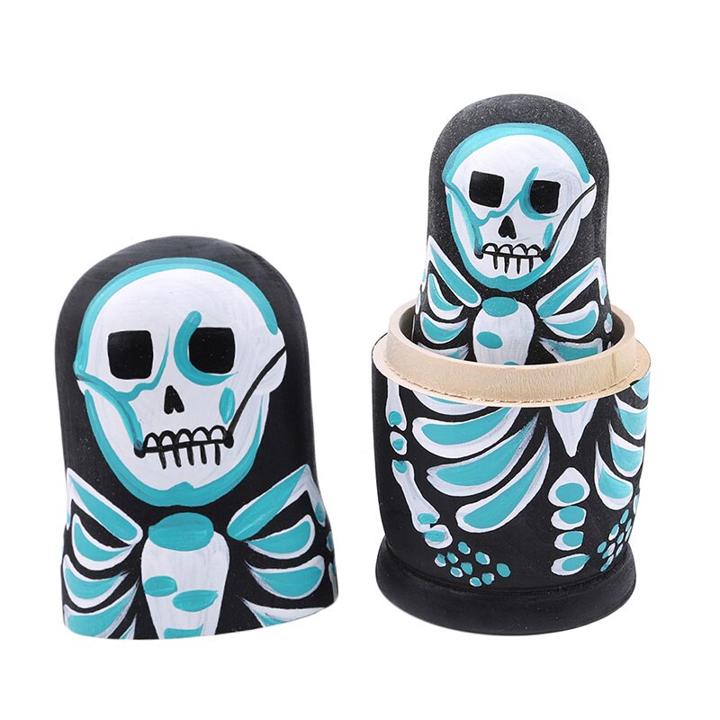 5Pcs/Set Skull Russian Dolls Hand Painted Home Decor Birthday Gifts Baby Toy Nesting Dolls Wooden Matryoshka Toys acacuss