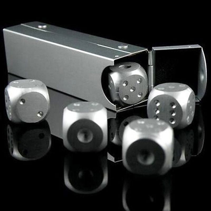 5pcs Aluminum Alloy Metal Dices Set Whisky Dice Stones Ice Cubes Bucket Reusable Keep Wine Chilling Poker Party Dice Accessories acacuss