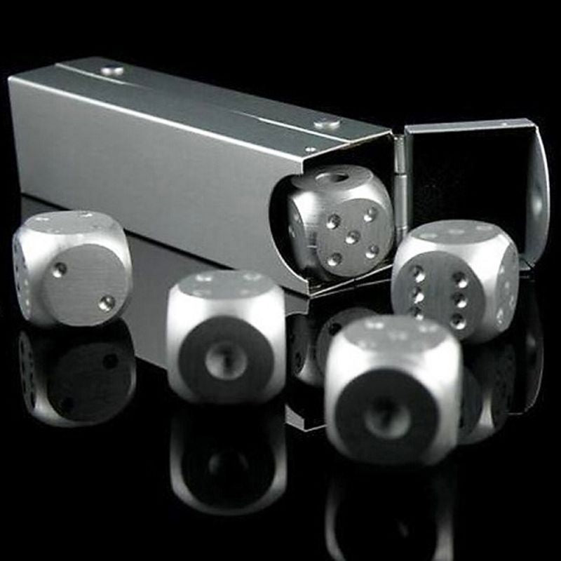 5pcs Aluminum Alloy Metal Dices Set Whisky Dice Stones Ice Cubes Bucket Reusable Keep Wine Chilling Poker Party Dice Accessories acacuss