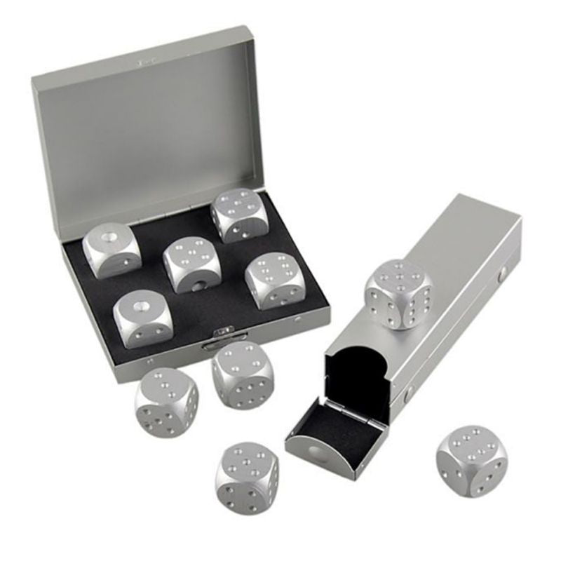 5pcs Aluminum Alloy Metal Dices Set Whisky Dice Stones Ice Cubes Bucket Reusable Keep Wine Chilling Poker Party Dice Accessories acacuss