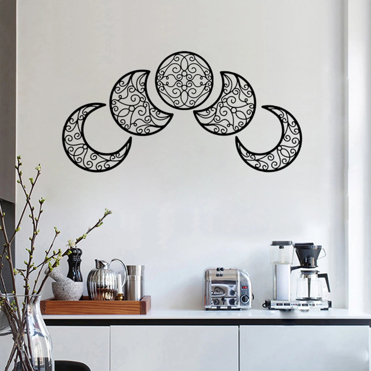 5pcs Black Moon Decoration Wall Hanging 3D Moon Phase Spiritual Bedroom Wall Decor Nordic Bohemian Style Christmas Home Decor acacuss