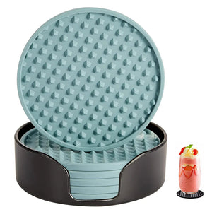 6/7 Pcs Silicone Drink Coasters with Holder Heat Resistant Cup Dish Drying Mat Tabletop Protection Non-Slip Coasters for Drinks acacuss