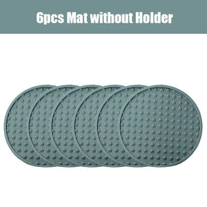 6/7 Pcs Silicone Drink Coasters with Holder Heat Resistant Cup Dish Drying Mat Tabletop Protection Non-Slip Coasters for Drinks acacuss