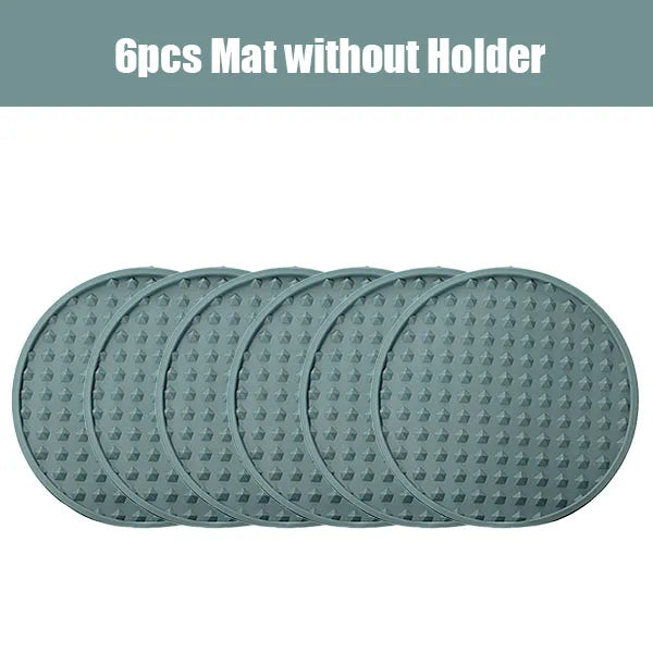 6/7 Pcs Silicone Drink Coasters with Holder Heat Resistant Cup Dish Drying Mat Tabletop Protection Non-Slip Coasters for Drinks acacuss