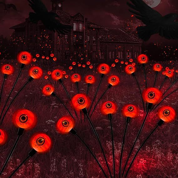 6 Lights Halloween eyeball lights Solar Garden Lawn Light Outdoor Swaying Light For Courtyard Pathway Halloween Decoration 2023 acacuss