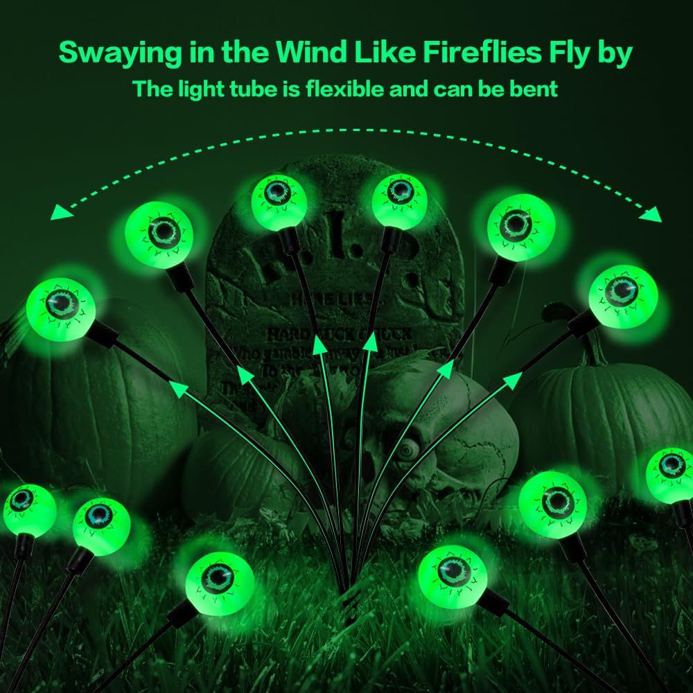 6 Lights Halloween eyeball lights Solar Garden Lawn Light Outdoor Swaying Light For Courtyard Pathway Halloween Decoration 2023 acacuss