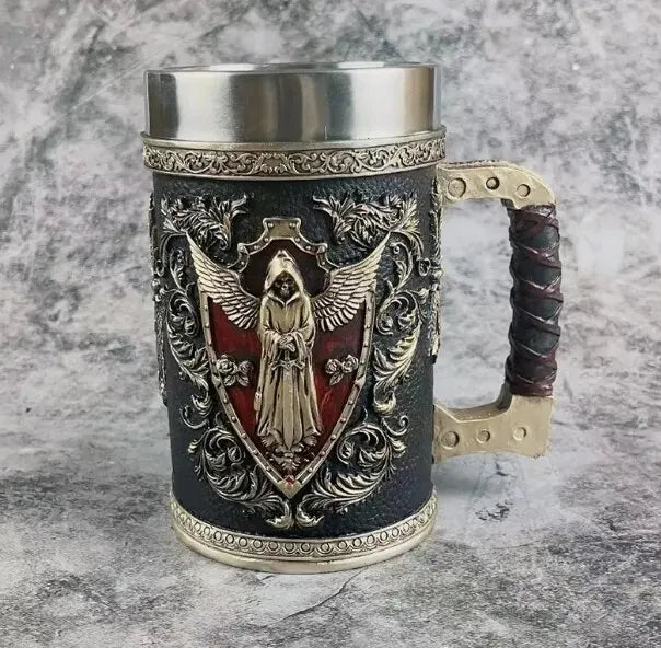 600MLMedieval Angel of Death, Personalized Creative Mug, Arge Capacity 304 Stainless Steel High Color Value Bar Resin Beer Glass acacuss