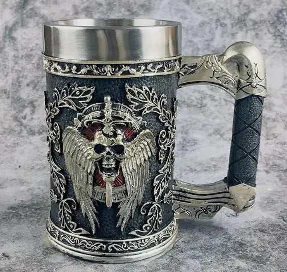 600MLMedieval Angel of Death, Personalized Creative Mug, Arge Capacity 304 Stainless Steel High Color Value Bar Resin Beer Glass acacuss