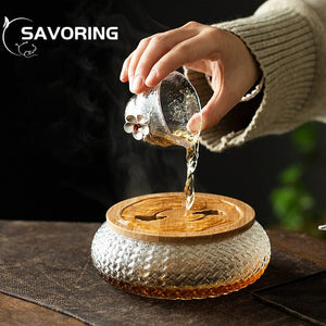 600ml Japanese Woven Hammer Glass Pot Bearing Cup Wash Hollow Carved Dry Bubble Plate Household Tea Slag Bucket Built Jianshui acacuss