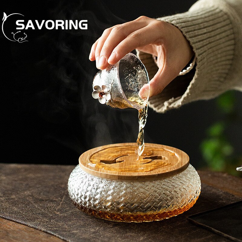 600ml Japanese Woven Hammer Glass Pot Bearing Cup Wash Hollow Carved Dry Bubble Plate Household Tea Slag Bucket Built Jianshui acacuss