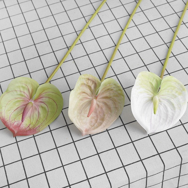 anthurium artificiel 60CM Artificial Anthurium Plants Living Room Home Decoration Simulation 3D Printing Film for Home Aesthetic Room Decor E