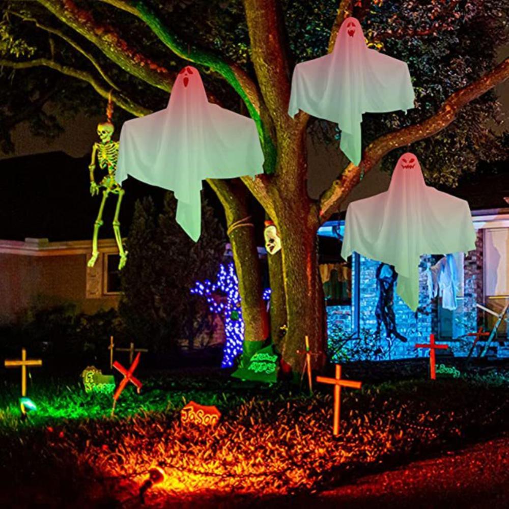 65*60cm Halloween Ghost Hanging Decorations Halloween Hanging Light Up White Flying Ghosts Tree Window Wall Scary Ornament acacuss
