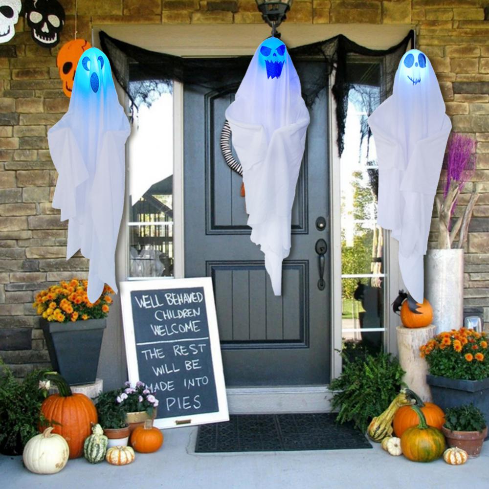65*60cm Halloween Ghost Hanging Decorations Halloween Hanging Light Up White Flying Ghosts Tree Window Wall Scary Ornament acacuss